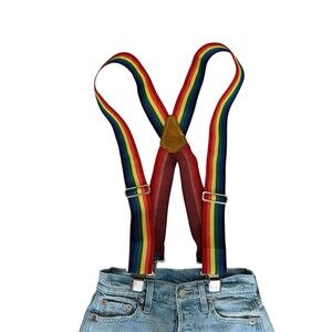 Vintage 70s Master Mechanic Rainbow Suspenders MM110RB Leather Mork & Mindy